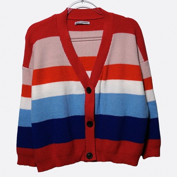 Angela Mele Milano Striped Wool Italian Cardigan Sweater Plus Size 2X XXL Winter - Picture 2 of 7